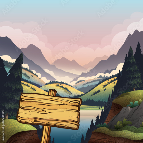 Vector poster for outdoor activities with vibrant cartoon illustrations.