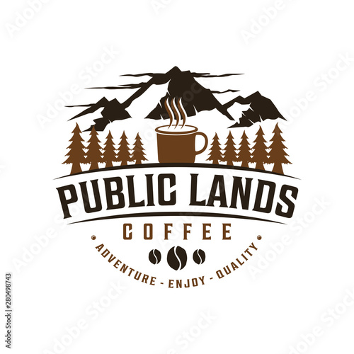 Outdoor cafe with mountain and mug element