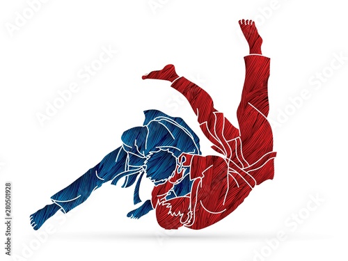 Judo action cartoon graphic vector