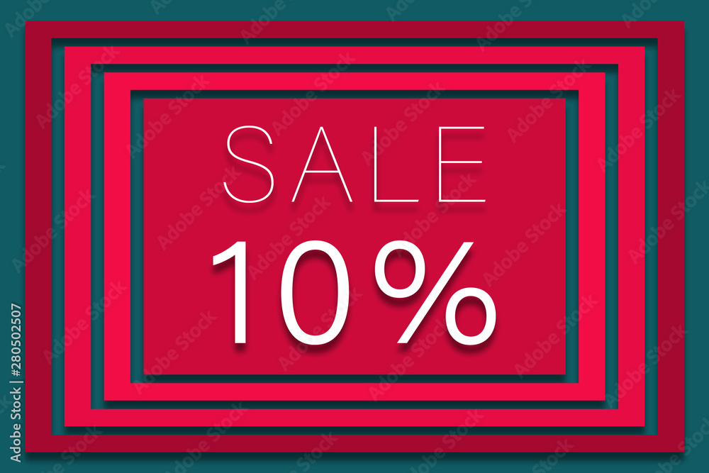 Word Sale in red frames with 10 %, voucher, discount, season sale, pomotion, comercial