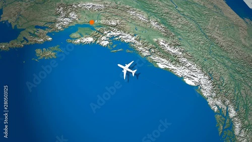 Air travel flying route destination, United States Korea.