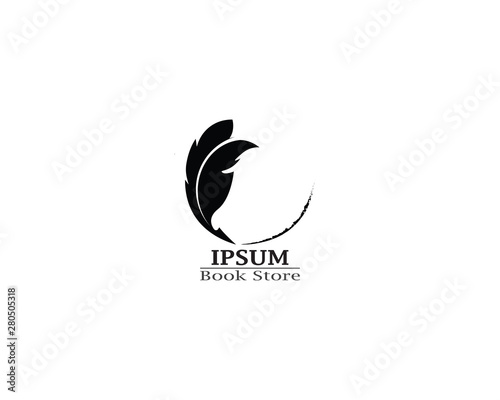 Write book with feather pen logo template vector
