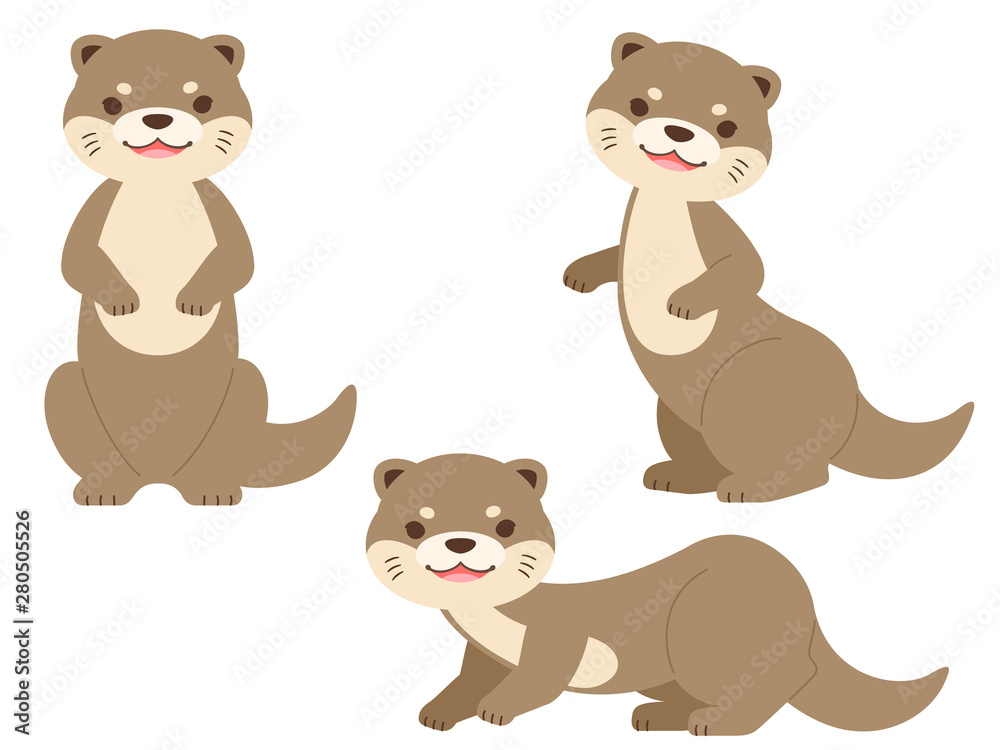 カワウソの全身イラストセット Stock Vector Adobe Stock