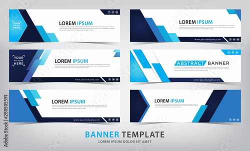set of corporate blue banner template, vector illustration