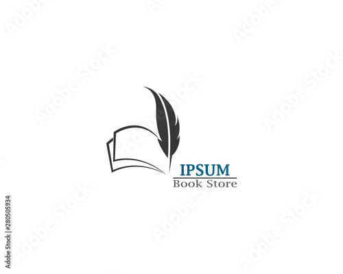 Write book with feather pen logo template vector