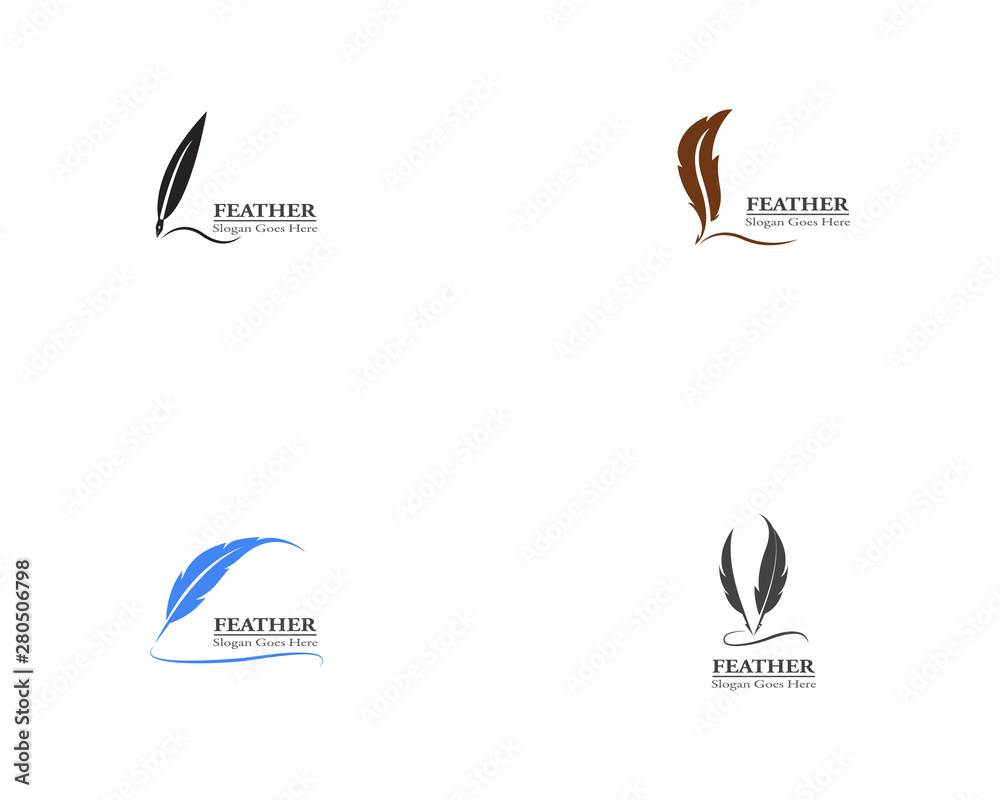 Feather pen with book logo template vector