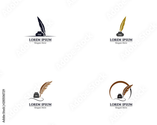Feather pen with book logo template vector