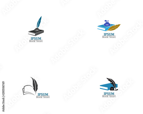 Feather pen with book logo template vector