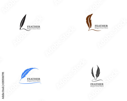 Feather pen with book logo template vector