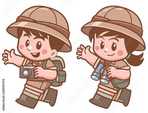 Vector illustration of Safari Boy and girl 