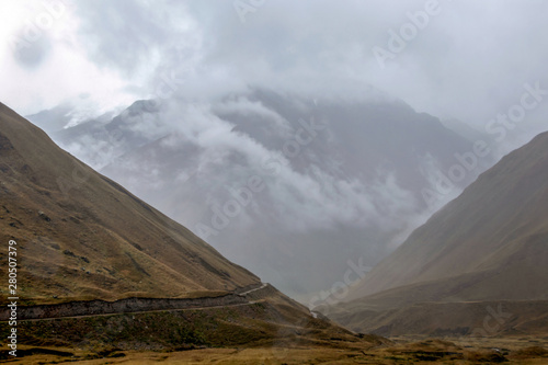 Mountains in clouds at Abra Mariano Llamoja, pass between Yanama and Totora, The Choquequirao trek, Peru