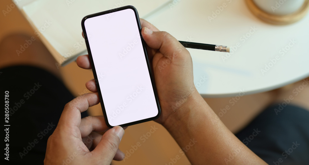 Blank screen smartphone and freelancer Blank screen smartphone and freelancer