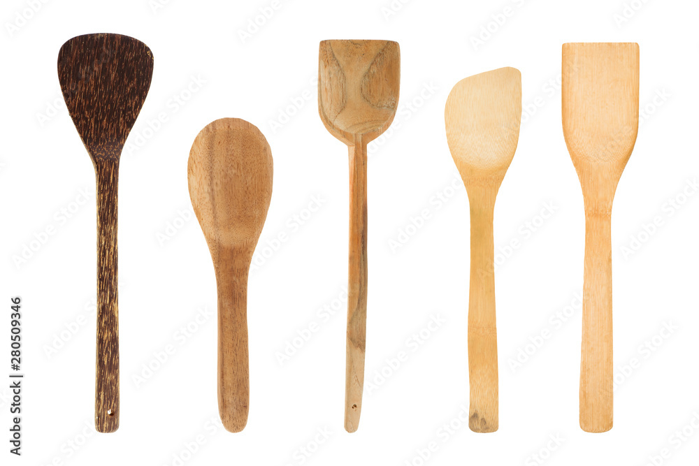 collection of Wooden spatula and ladle on white background. collection of Wooden spatula and ladle on white background.