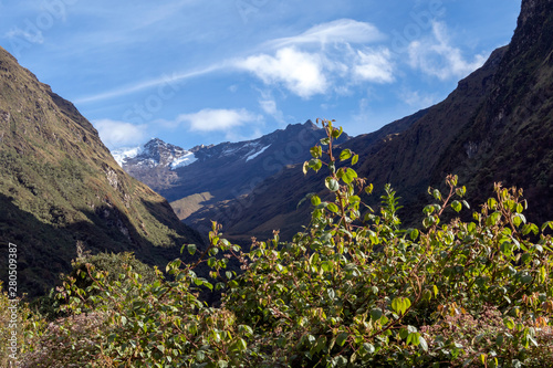 Green mountains with snow covered peaks, Andes, Peru