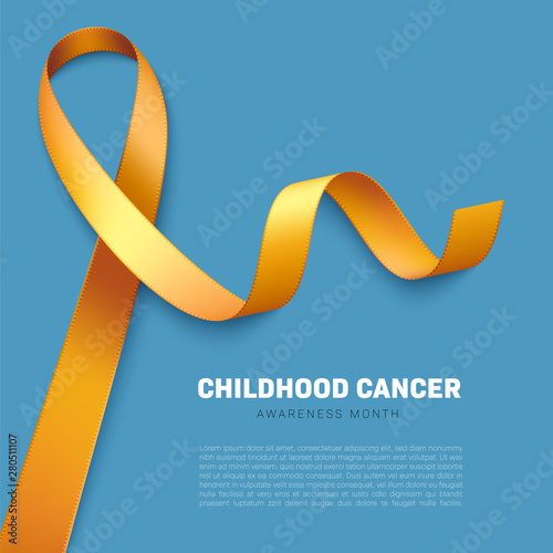 Realistic golden ribbon. Symbol of childhood cancer awareness