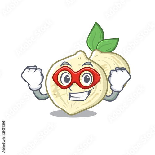 Super hero jicama slices in a cartoon bowl