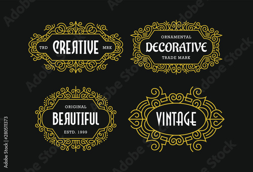 Beautiful Set Vintage Ornament Frames Exclusive Line Art Minimalist Badges Luxury Label Design Elements