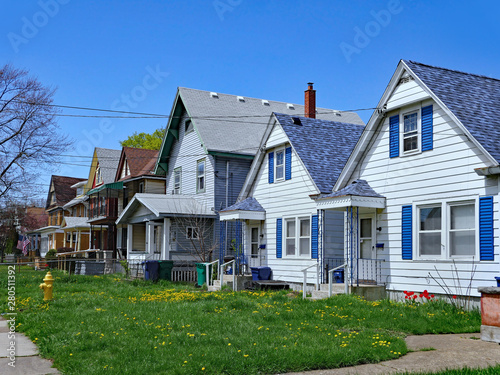 Fototapeta Naklejka Na Ścianę i Meble -  row of small American clapboard houses with gables