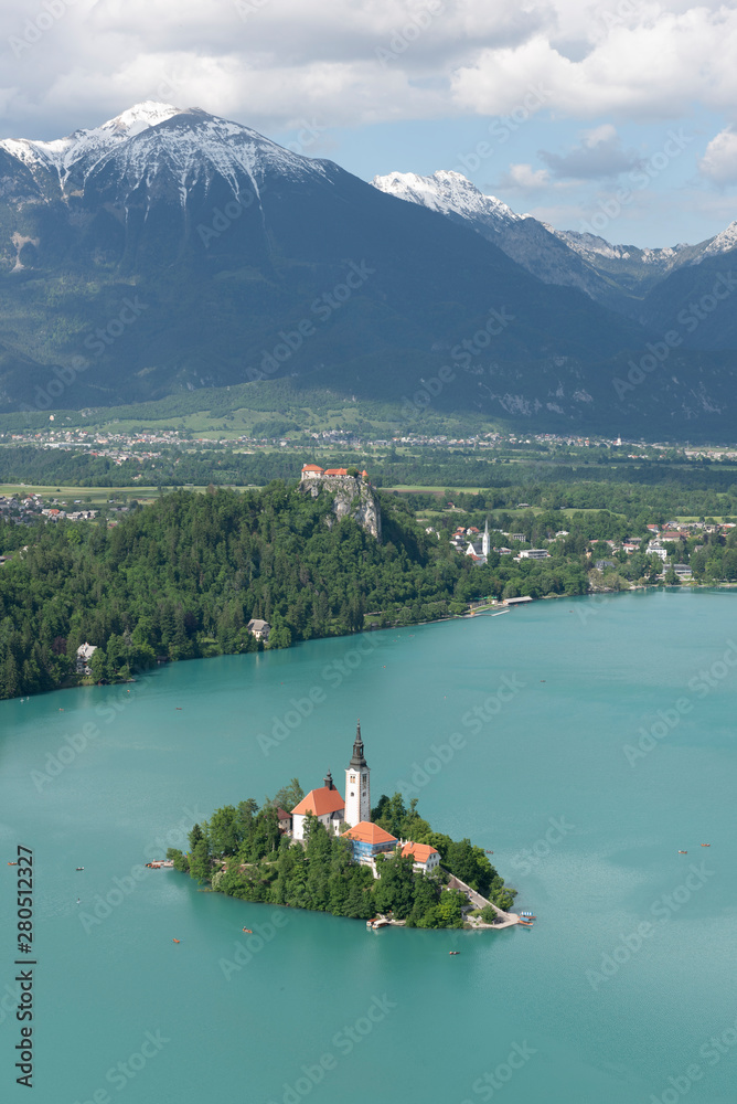 Lake Bled,island and mountains in background, Slovenia, Europe