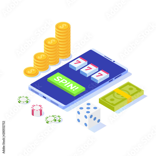 Online casino, online gambling, gaming apps isometric vector illustration