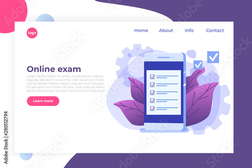  Online exam, internet quiz concept. Vector illustration