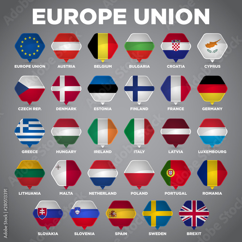 Europe Union Pin Point Nation Flags © priandhani