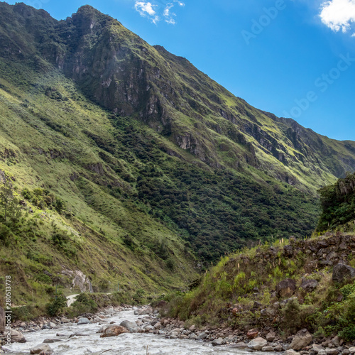 The Santa Teresa River in green lush valley. Hiking trail to Machu Picchu  Peru