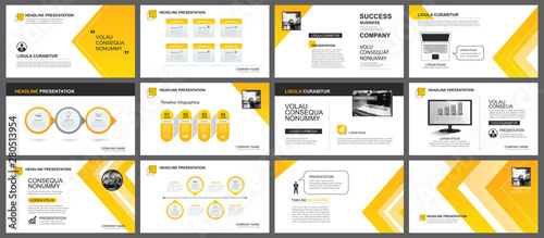 Presentation and slide layout background. Design yellow and orange gradient arrow template. Use for business annual report, flyer, marketing, leaflet, advertising, brochure, modern style.