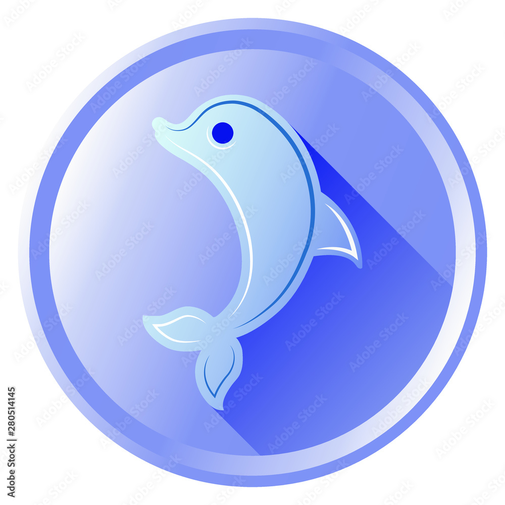 Stylized blue dolphin in a round frame on a white background. Stylized blue dolphin in a round frame on a white background.