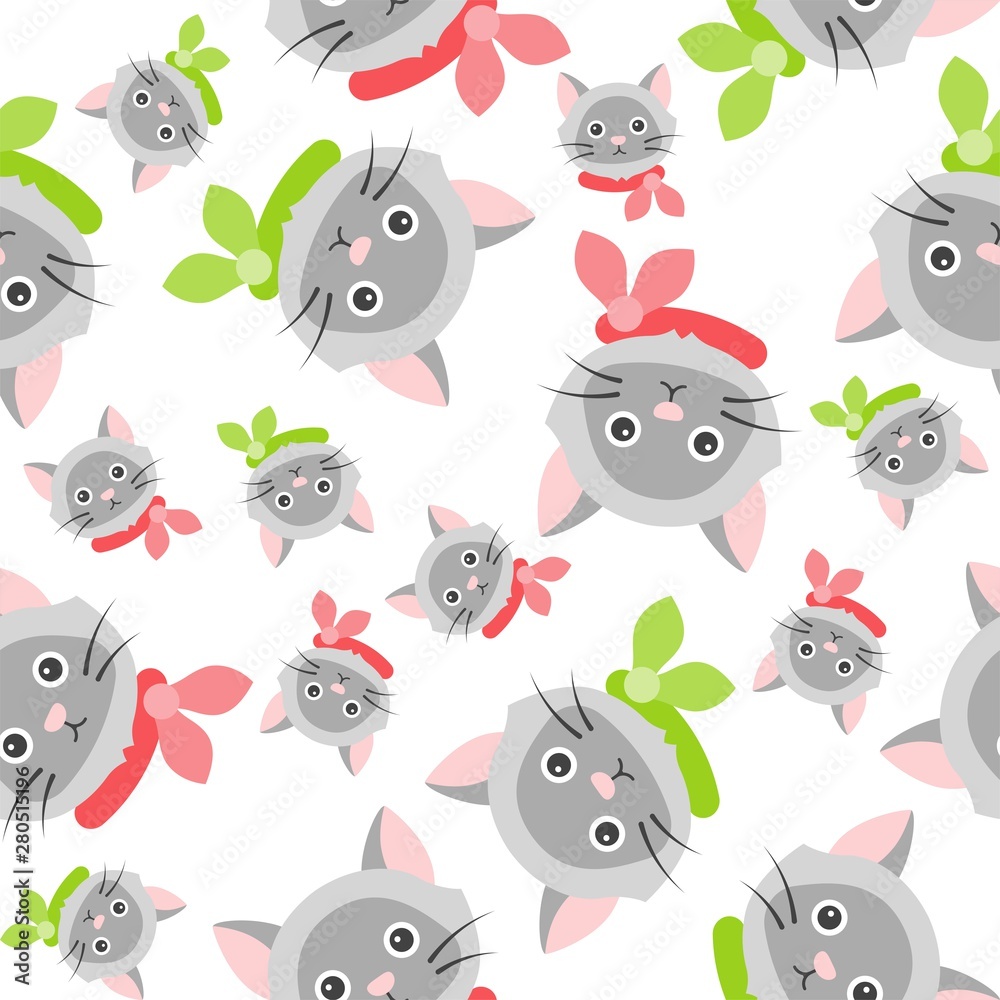 cat Christmas theme seamless pattern   illustration in flat design.