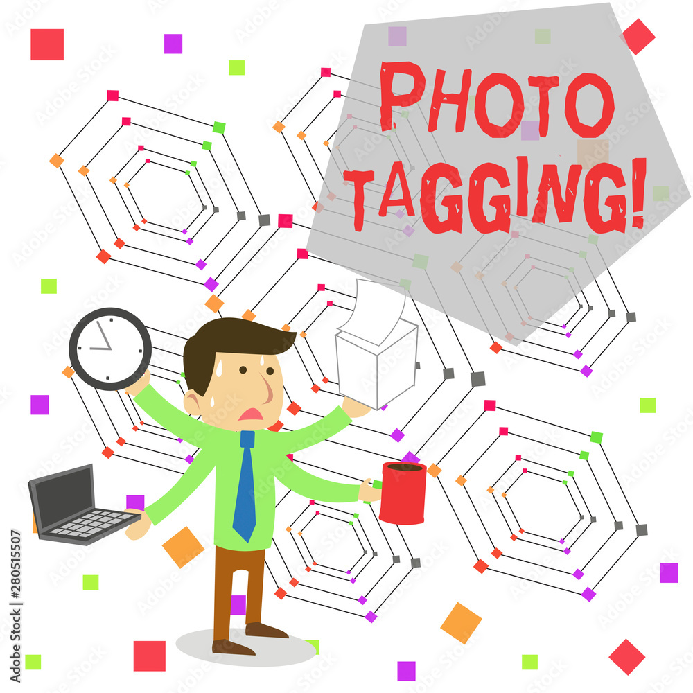 Writing note showing Photo Tagging. Business concept for identify ...