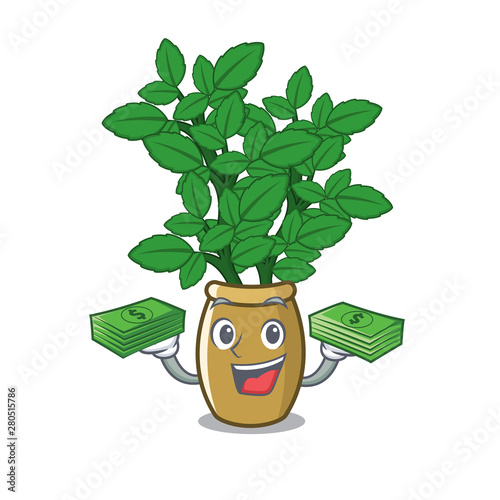 With money bag lemon balm in the cartoon shape