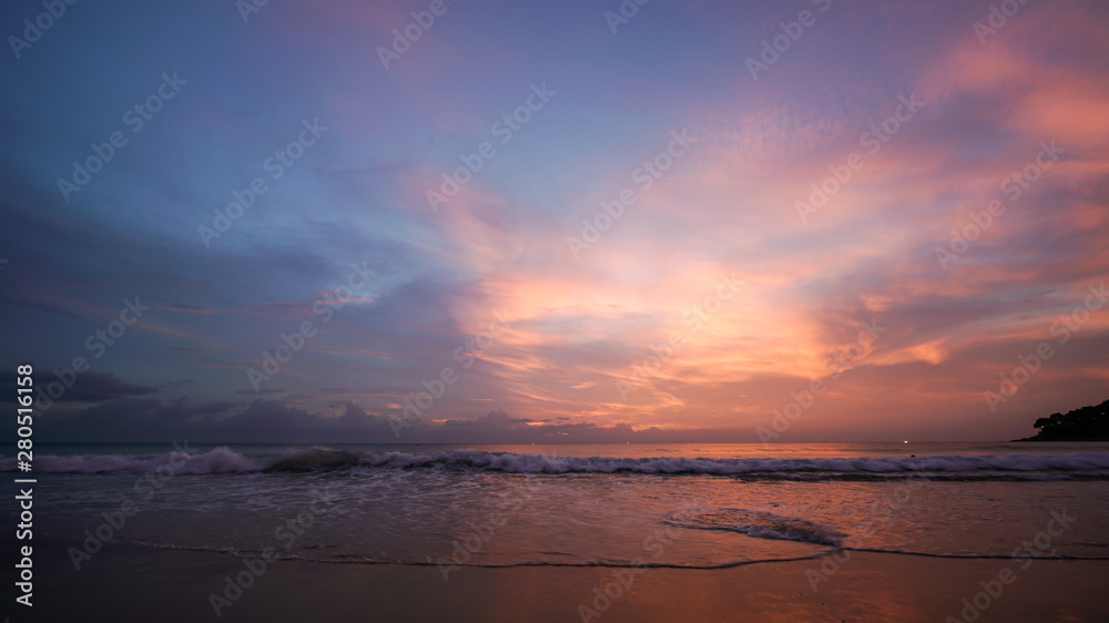 beautiful sunset and twilight sky at the beach