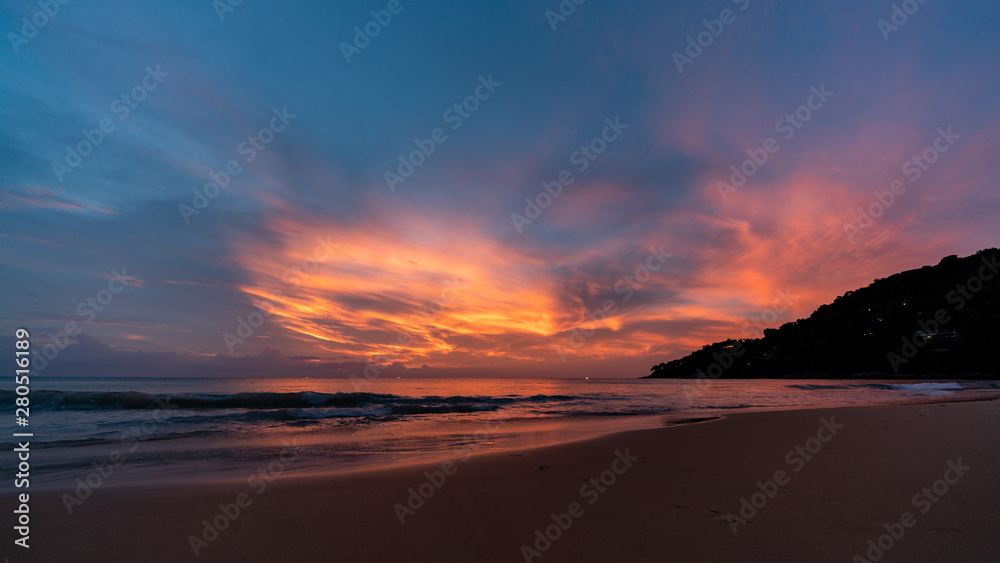 beautiful sunset and twilight sky at the beach