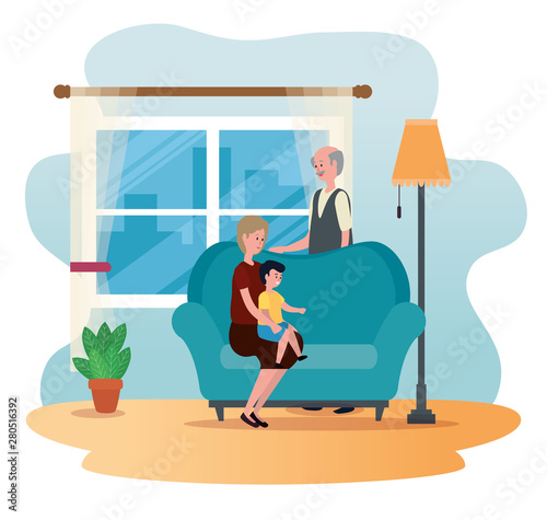 happy old woman and man with their grandson