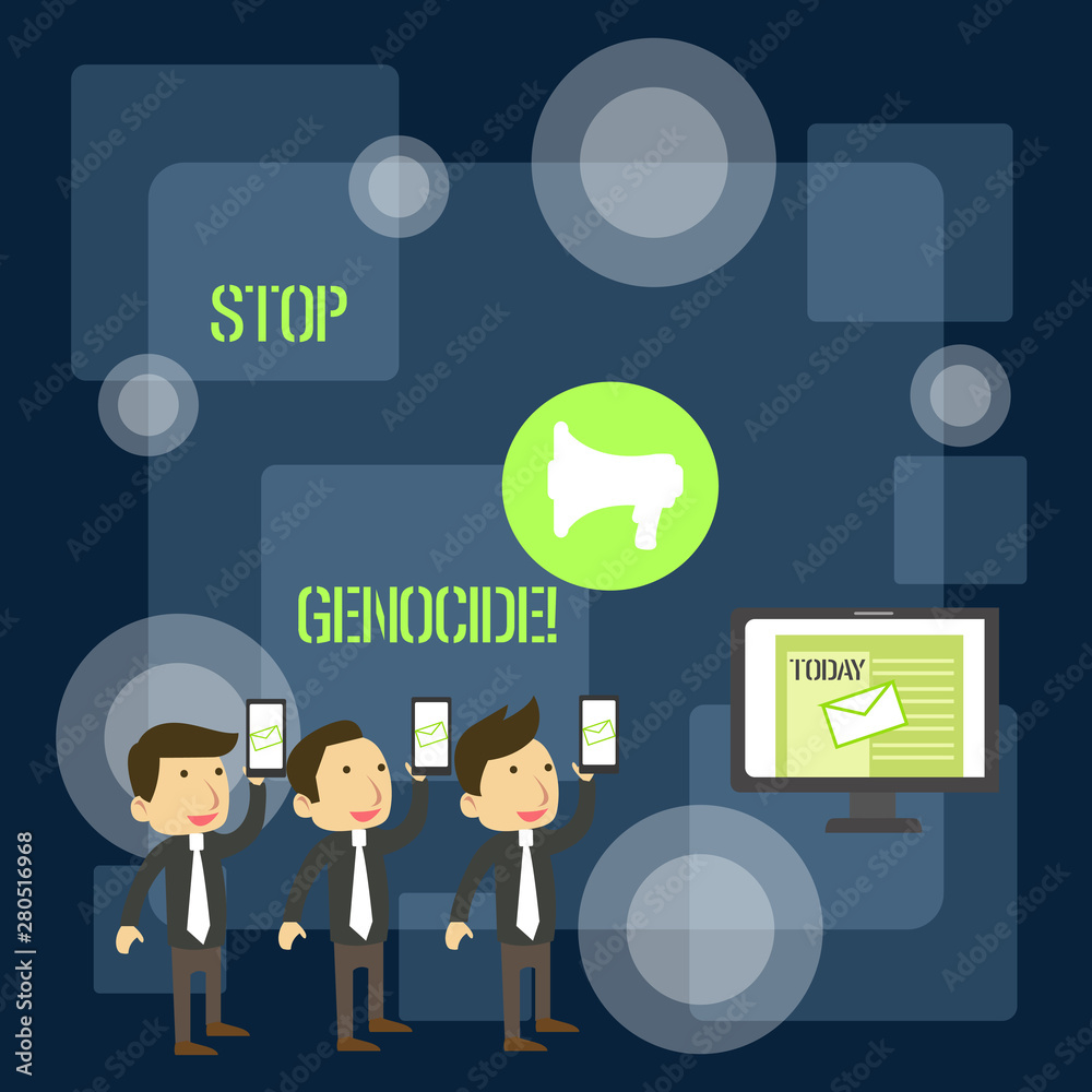 Handwriting text writing Stop Genocide. Conceptual photo to put an end on the killings and atrocities of showing SMS Email Marketing Media Audience Attraction Personal Computer Loudspeaker Handwriting text writing Stop Genocide. Conceptual photo to put an end on the killings and atrocities of showing SMS Email Marketing Media Audience Attraction Personal Computer Loudspeaker