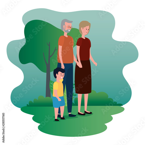 old woman and man with casual clothes and grandson