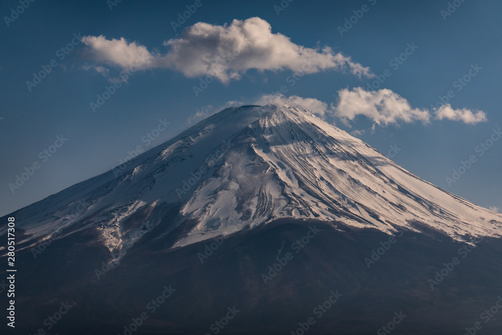 Close up top of Fuji mountain with snow cover on the top with could, fujisan Close up top of Fuji mountain with snow cover on the top with could, fujisan