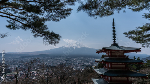 Chureito red Pagoda with Mt. Fuji