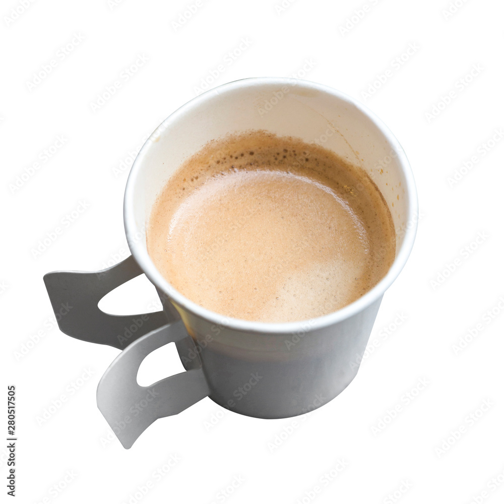 Hot coffee in disposable cup ready to drink isolated on background Hot coffee in disposable cup ready to drink isolated on background