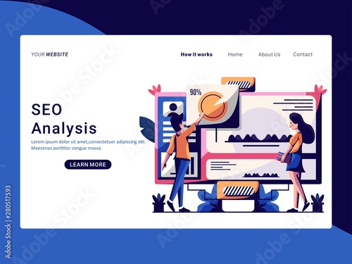 Landing page template of SEO Analysis. Modern flat design concept of web page design for website and mobile website. Easy to edit and customize. Vector illustration