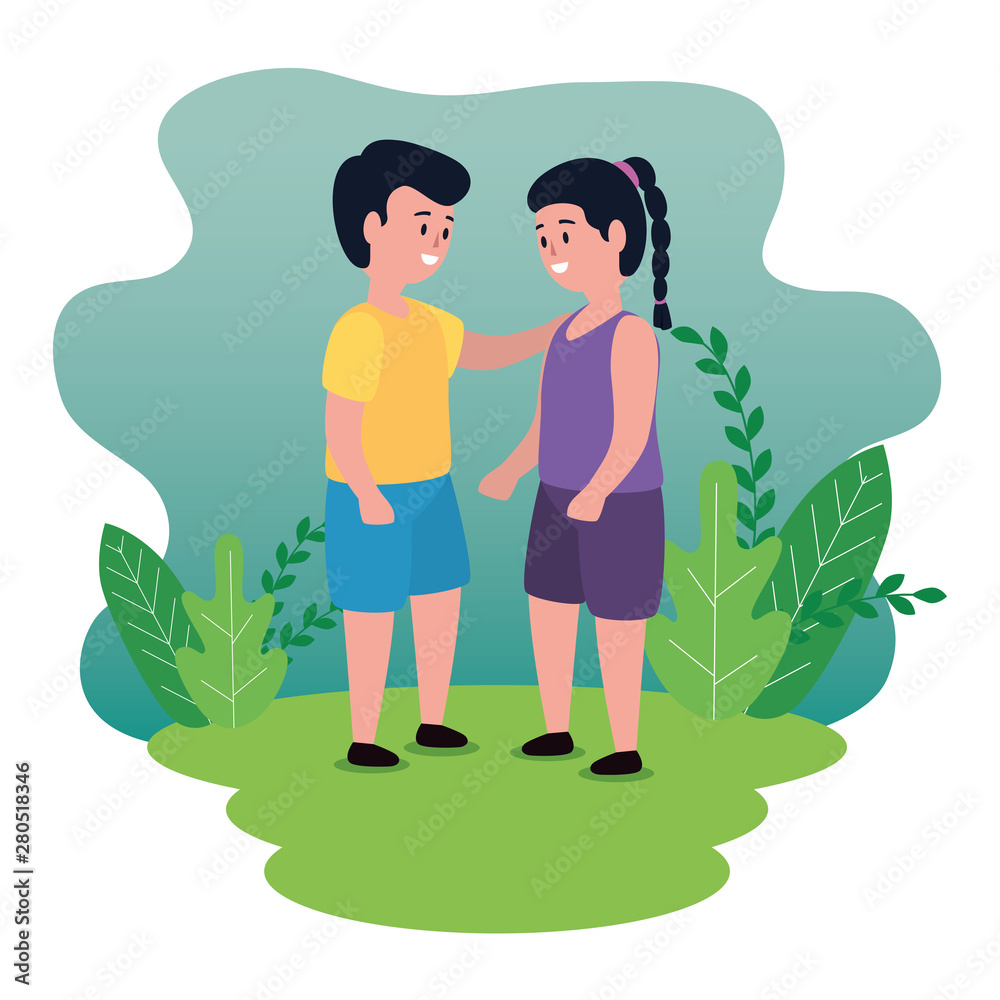 girl and boy children with hairstyle and casual clothes girl and boy children with hairstyle and casual clothes