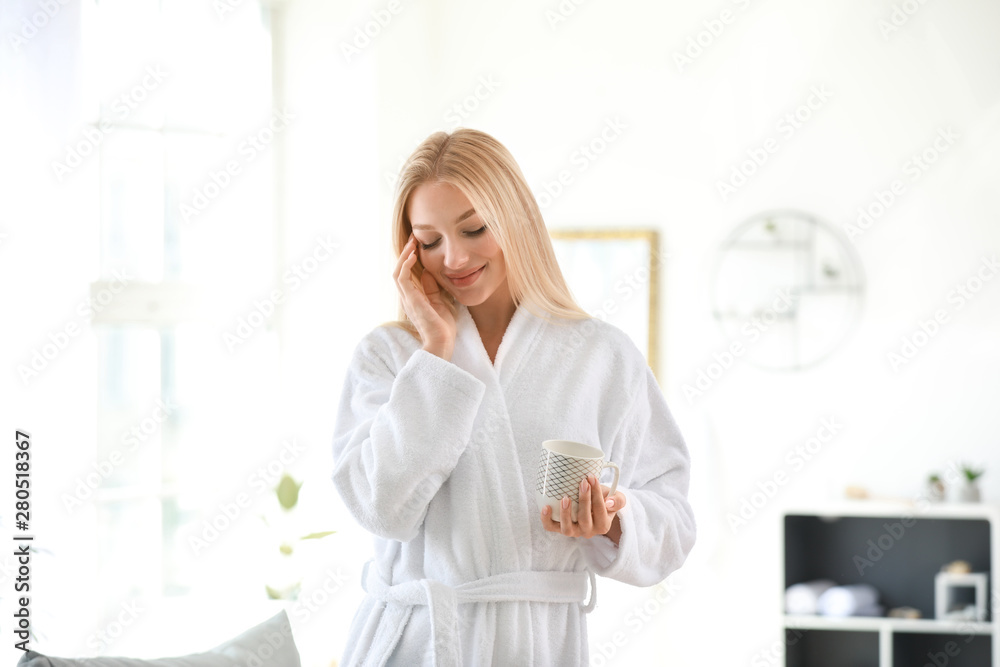 Morning of young woman drinking coffee at home Morning of young woman drinking coffee at home