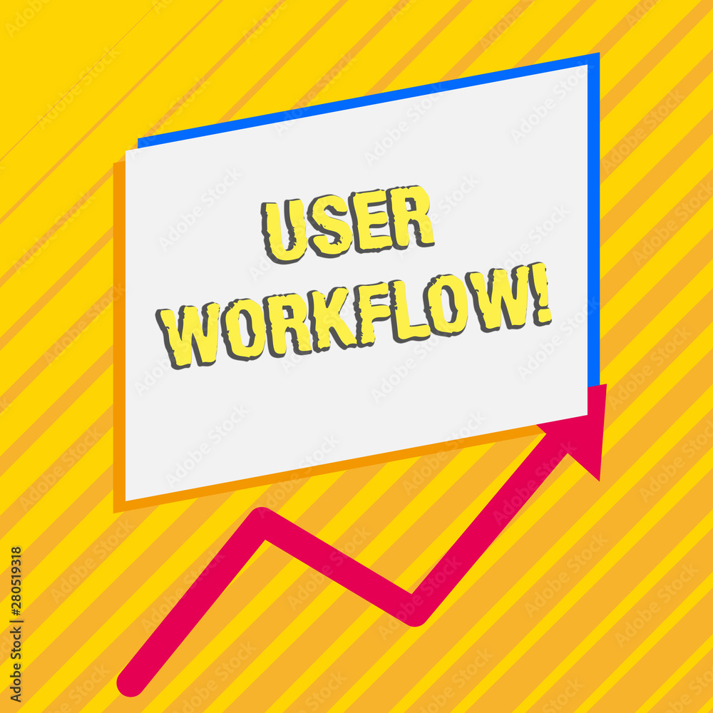 Handwriting text User Workflow. Conceptual photo orchestrated and repeatable pattern of business activity Irregular edging arrow line on the bottom of parallelogram blank papers Handwriting text User Workflow. Conceptual photo orchestrated and repeatable pattern of business activity Irregular edging arrow line on the bottom of parallelogram blank papers