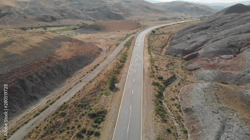 Rainbow hills of Khizi, landscape red mountains. Xizi, Azerbaijan. Aerial video 4k