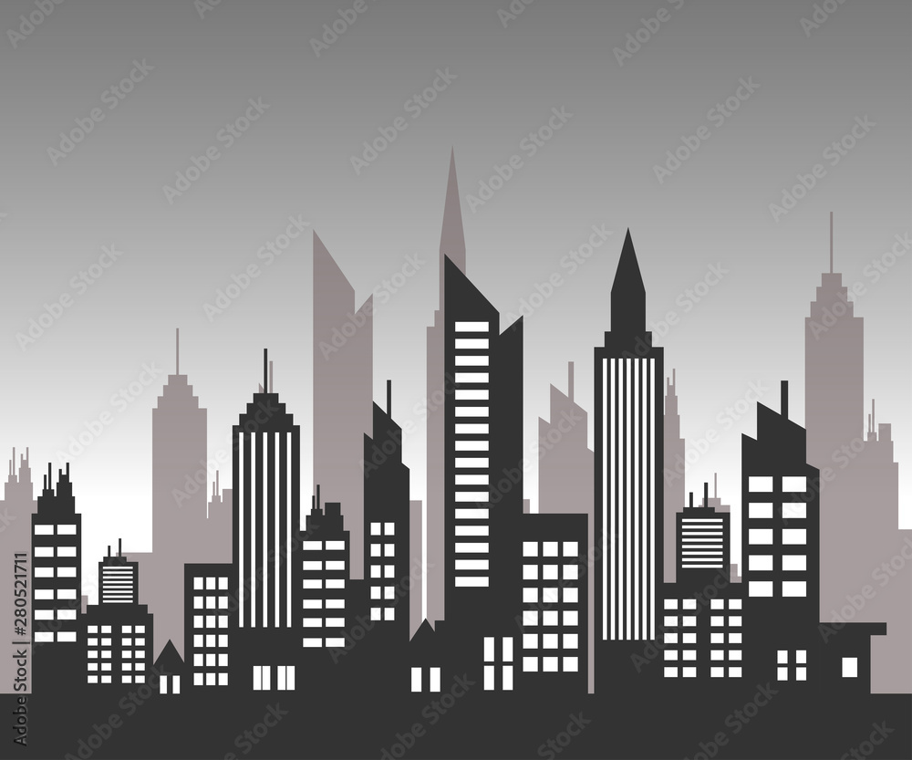 Modern City Skyline Vector on gray color background.