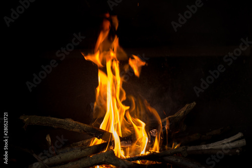 orange flame of a bbq fire, braai fire