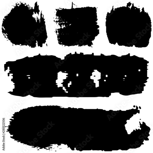 Grunge brush vector. Abstract black spots on white background. Set of paint strokes. Ink blots