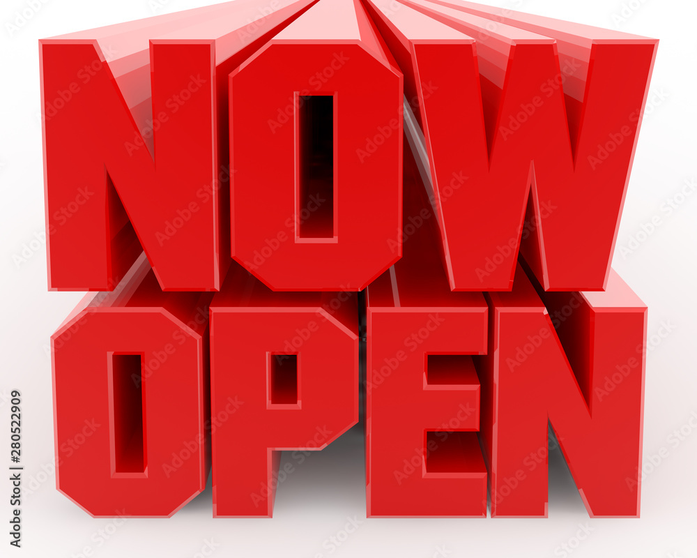 3D NOW OPEN word on white background illustration 3D rendering 3D NOW OPEN word on white background illustration 3D rendering