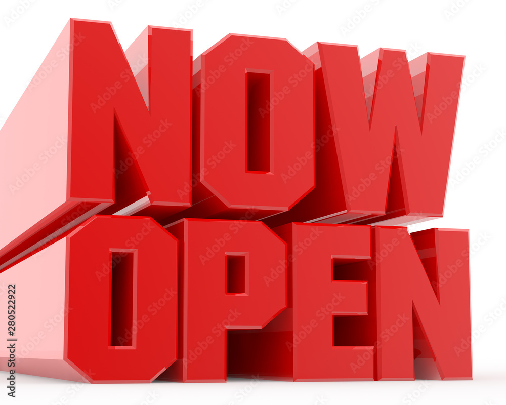 3D NOW OPEN word on white background illustration 3D rendering 3D NOW OPEN word on white background illustration 3D rendering